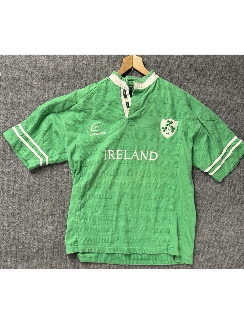 Ireland Rugby Shirt Green Shamrock Live for Rugby Men’s L 100% Cotton Ireland 🍀